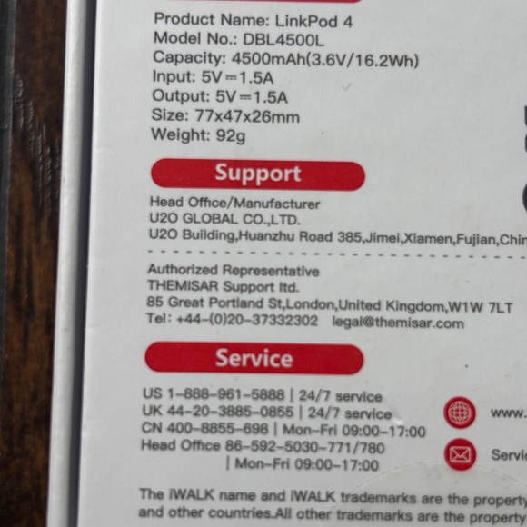 iWALK LinkPod 4 Red Docking Battery iPhone 4500 mAh Compact New - Picture 2 of 3